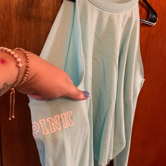 PINK baby blue off the should cropped sweater - Picture 2 of 3